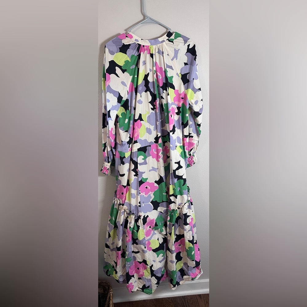 H&M 100% Cotton Kaftan Dress multicolor floral oversized size medium - Picture 11 of 11